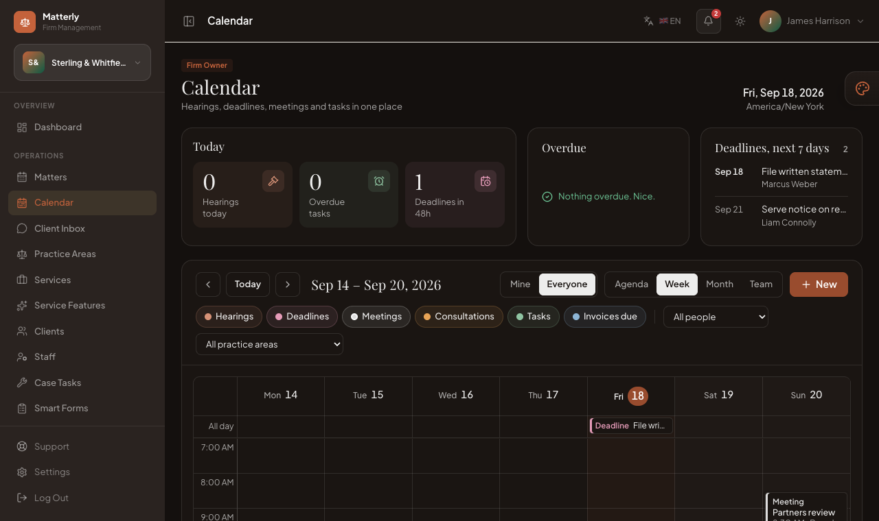 Every case and court date on one calendar